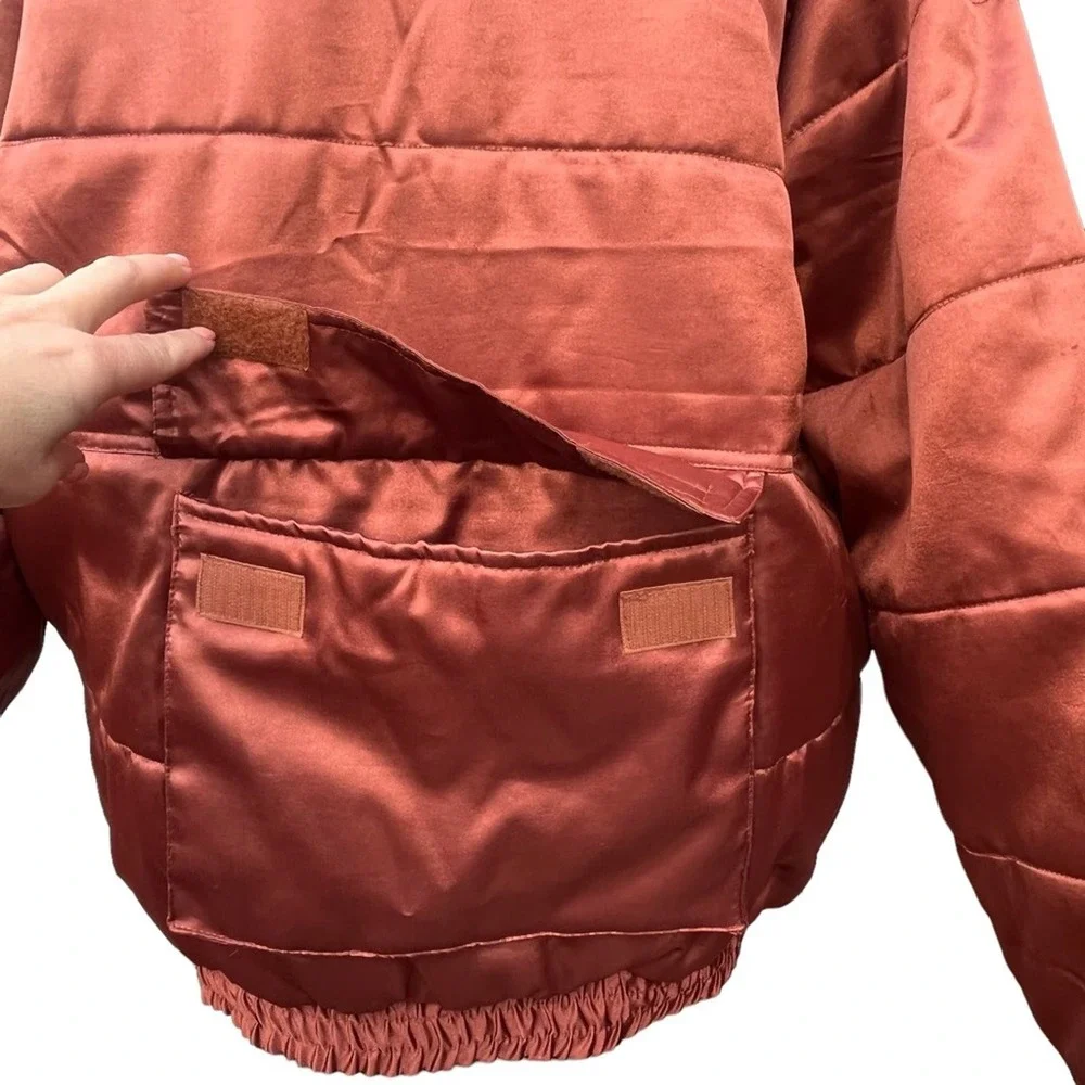 VINTAGE  Metallic Orange Puffer coat vest combo Ski Jacket Streetwear Pockets - Picture 5 of 7